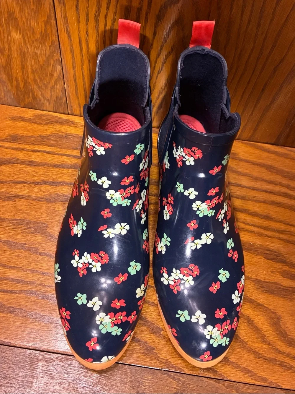 Cougar Terri Waterproof Floral Chelsea Rain Boots Navy Rubber Size 8